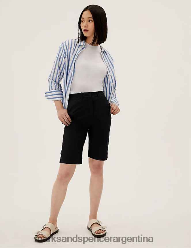 Marks & Spencer mujer pantalones cortos chinos ricos en algodón hasta la rodilla ropa negro 46VL890