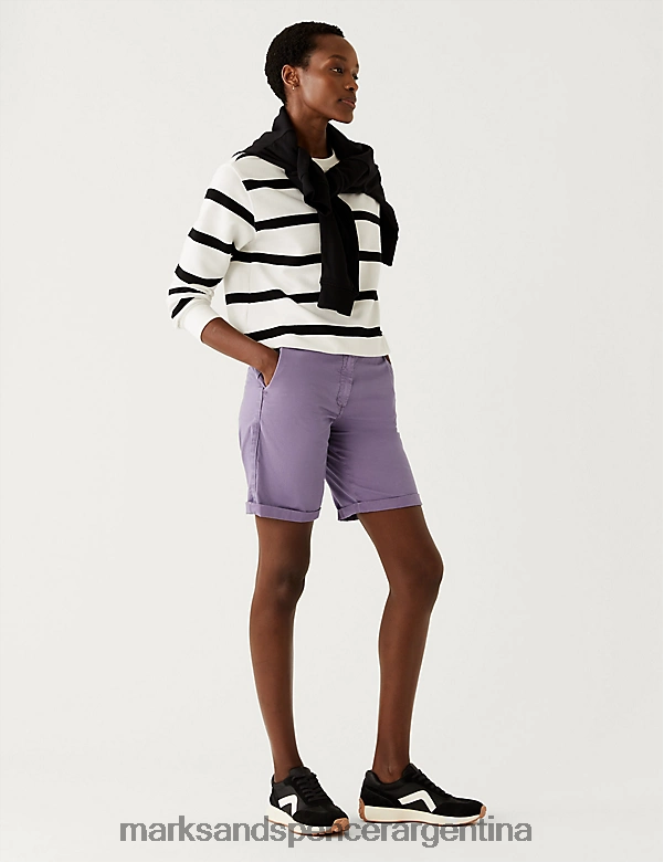 Marks & Spencer mujer pantalones cortos chinos teñidos con té rico en algodón ropa neblina púrpura 46VL2236