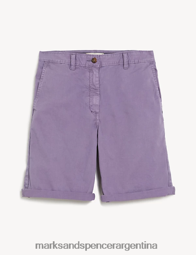 Marks & Spencer mujer pantalones cortos chinos teñidos con té rico en algodón ropa neblina púrpura 46VL2236