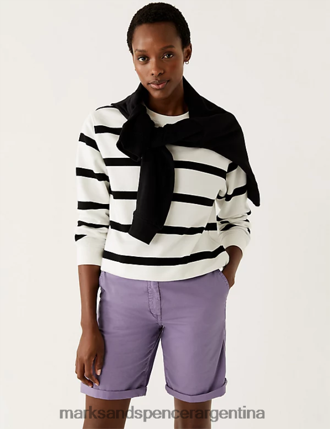 Marks & Spencer mujer pantalones cortos chinos teñidos con té rico en algodón ropa neblina púrpura 46VL2236