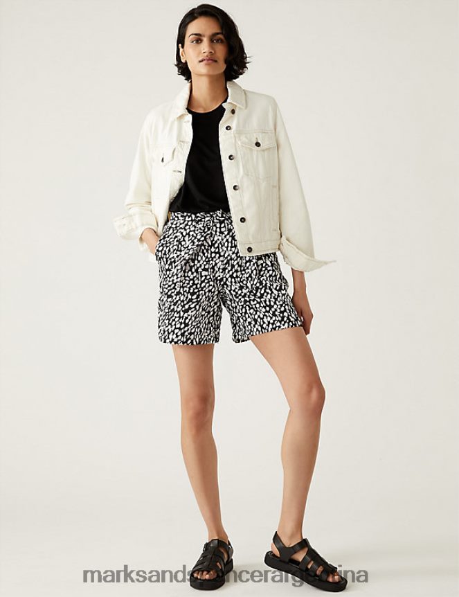 Marks & Spencer mujer pantalones cortos de lino puro ropa blanco negro 46VL3336
