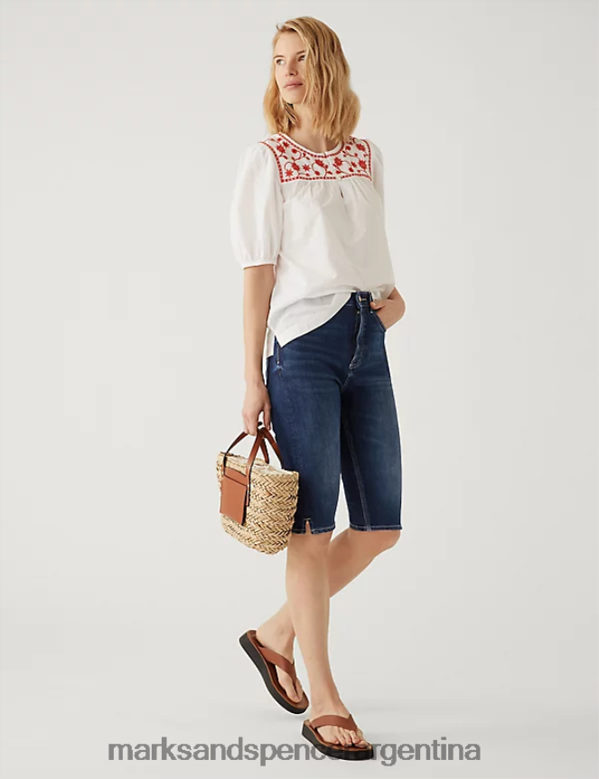 Marks & Spencer mujer pantalones cortos de mezclilla hasta la rodilla con forma mágica ropa índigo medio 46VL2626