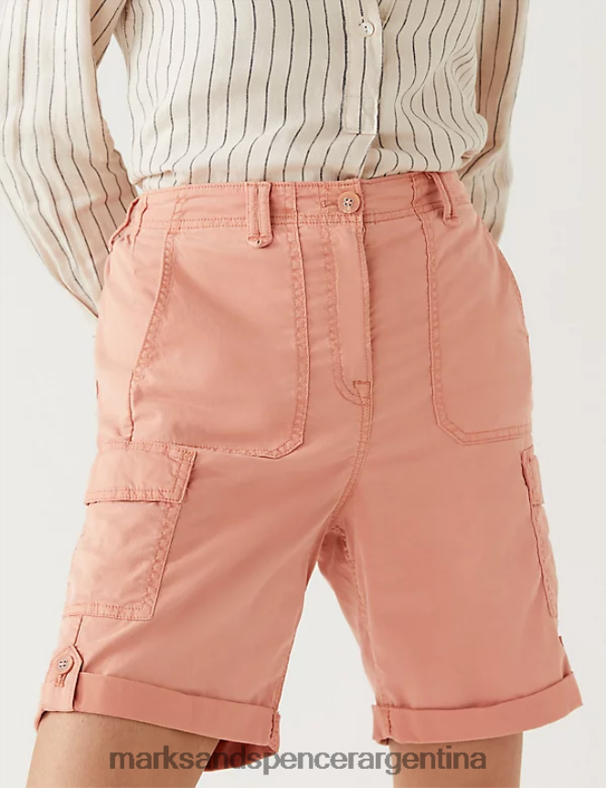 Marks & Spencer mujer pantalones cortos teñidos de té con carga rica en lyocell ropa naranja suave 46VL960