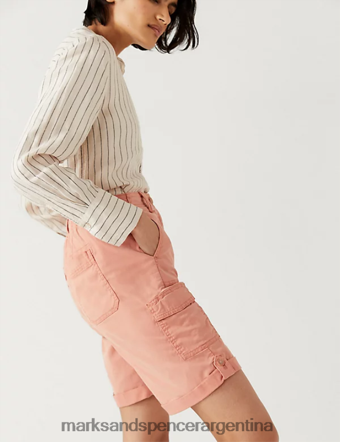 Marks & Spencer mujer pantalones cortos teñidos de té con carga rica en lyocell ropa naranja suave 46VL960