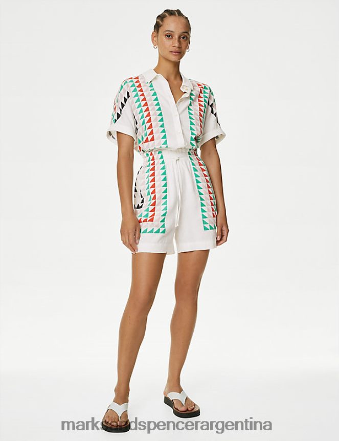 Marks & Spencer mujer shorts con estampado geométrico y rico en lino ropa mezcla blanca 46VL188