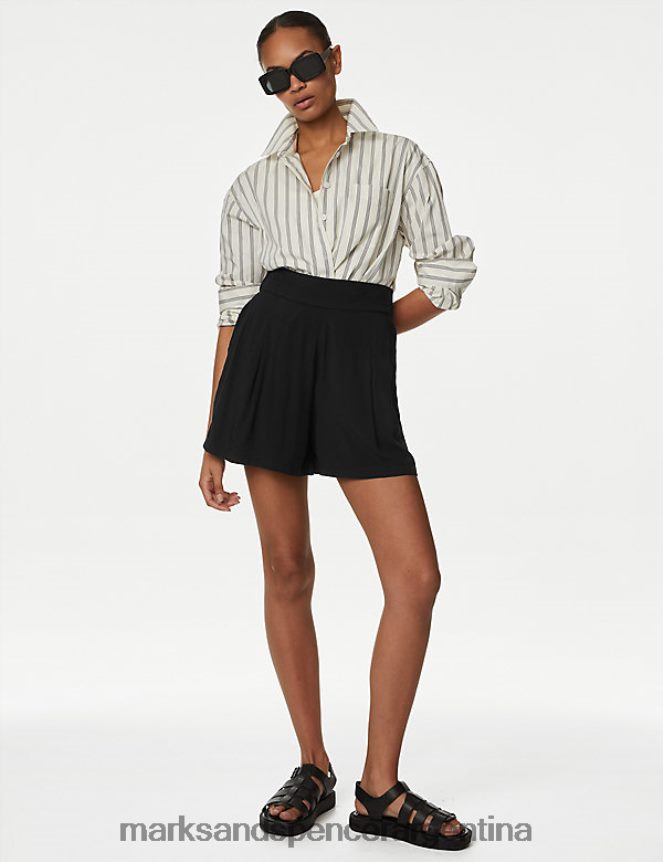 Marks & Spencer mujer shorts de talle alto con pliegues en el frente ropa negro 46VL334