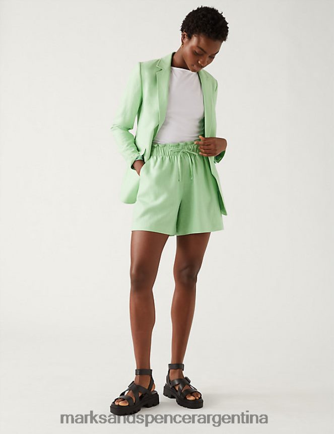 Marks & Spencer mujer shorts de talle alto en mezcla de lino ropa menta fresca 46VL3228