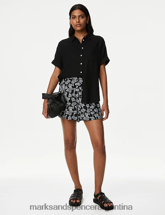 Marks & Spencer mujer shorts estampados con pliegues en el frente ropa mezcla negra 46VL1916