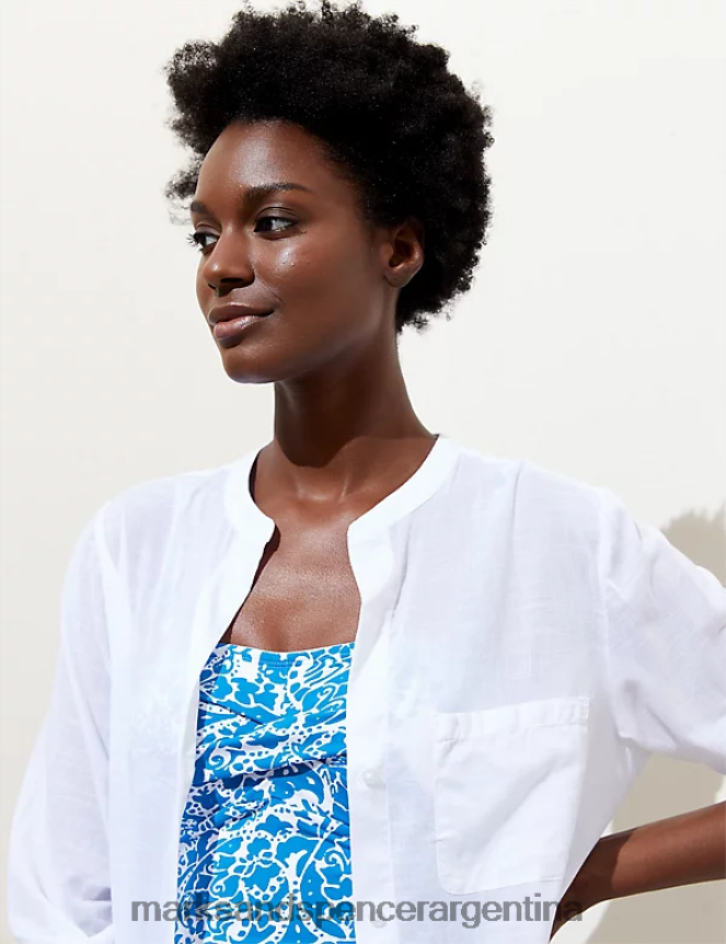 Marks & Spencer mujer Camisa tipo pareo de playa sin cuello de puro algodón ropa blanco 46VL742
