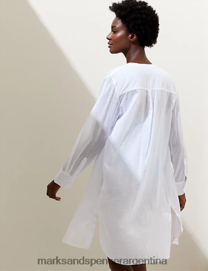 Marks & Spencer mujer Camisa tipo pareo de playa sin cuello de puro algodón ropa blanco 46VL742