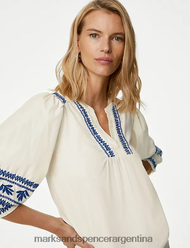 Marks & Spencer mujer blusa bordada de puro algodón ropa Marfil 46VL230