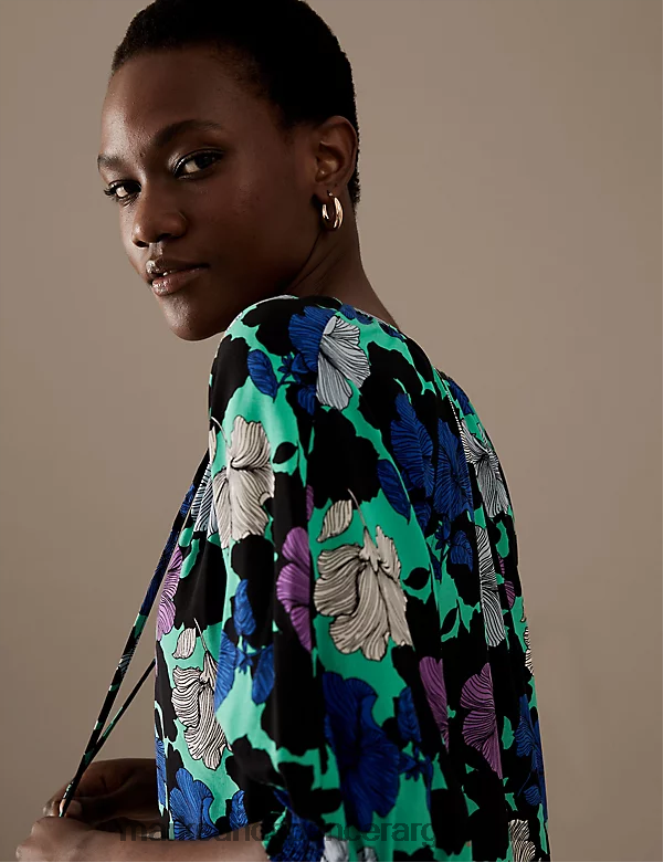 Marks & Spencer mujer blusa con cuello anudado y estampado rico en cupro ropa mezcla negra 46VL1014