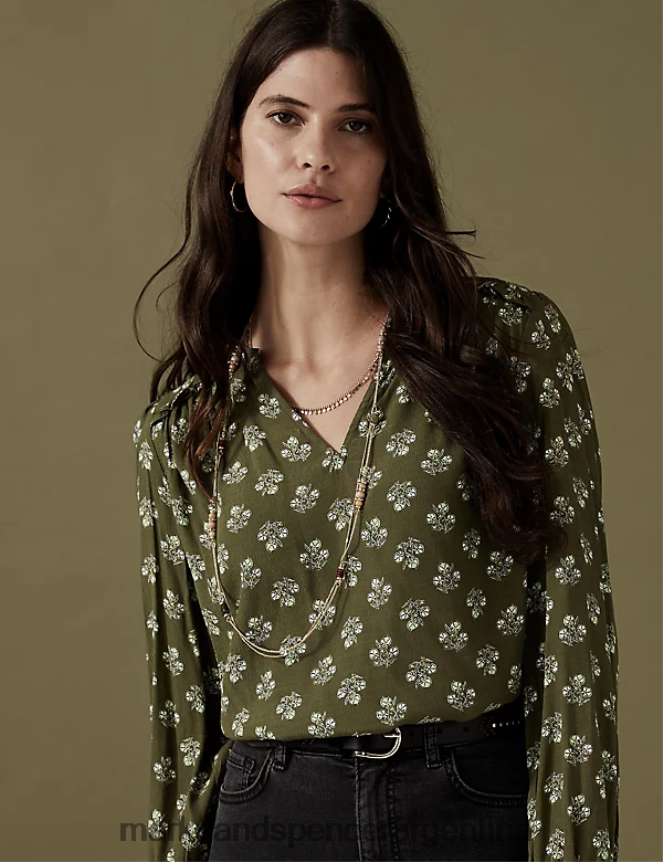Marks & Spencer mujer blusa con cuello de muesca y estampado floral ropa agua 46VL2556