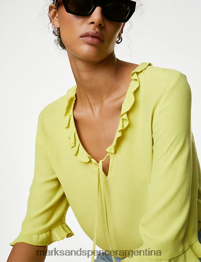 Marks & Spencer mujer blusa con cuello en V y detalle de volantes ropa cal 46VL546