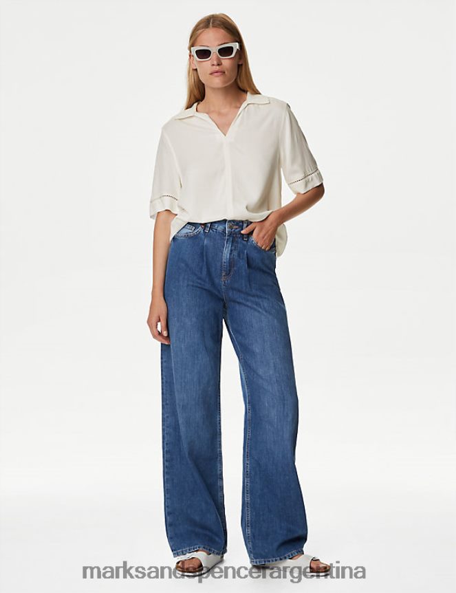 Marks & Spencer mujer blusa con cuello ropa Marfil 46VL1540