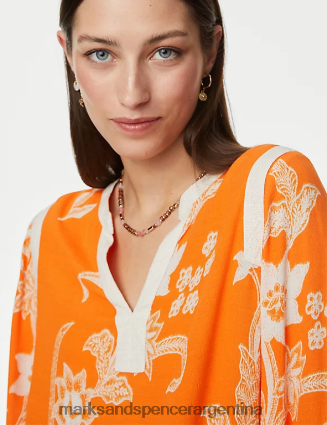 Marks & Spencer mujer blusa con detalle de encaje y cuello con muesca floral ropa mezcla de naranja 46VL2762