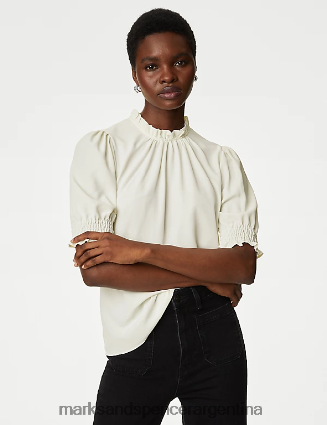 Marks & Spencer mujer blusa con volantes en el cuello ropa Marfil 46VL92