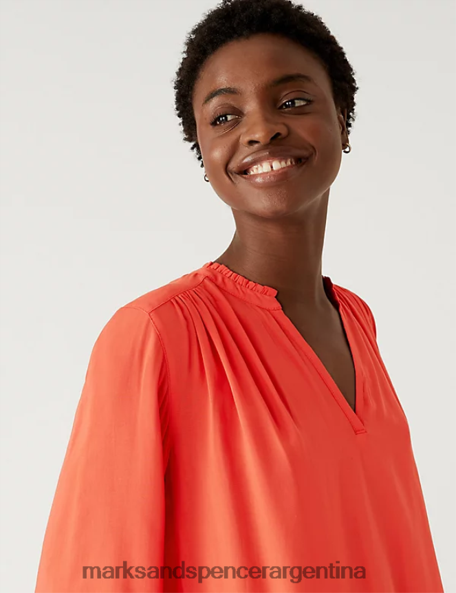 Marks & Spencer mujer blusa de manga larga sin cuello y corte estándar ropa fuego 46VL2596