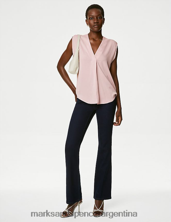 Marks & Spencer mujer blusa de satén con cuello en V ropa concha rosa 46VL1288