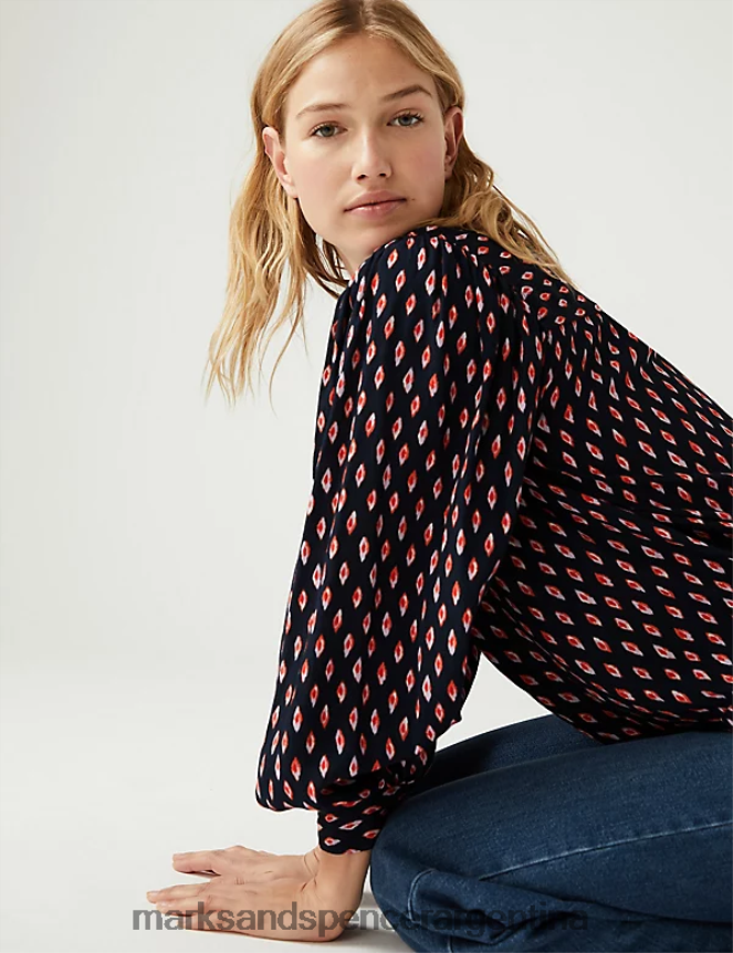 Marks & Spencer mujer blusa estampada con cuello redondo ropa mezcla azul marino 46VL186