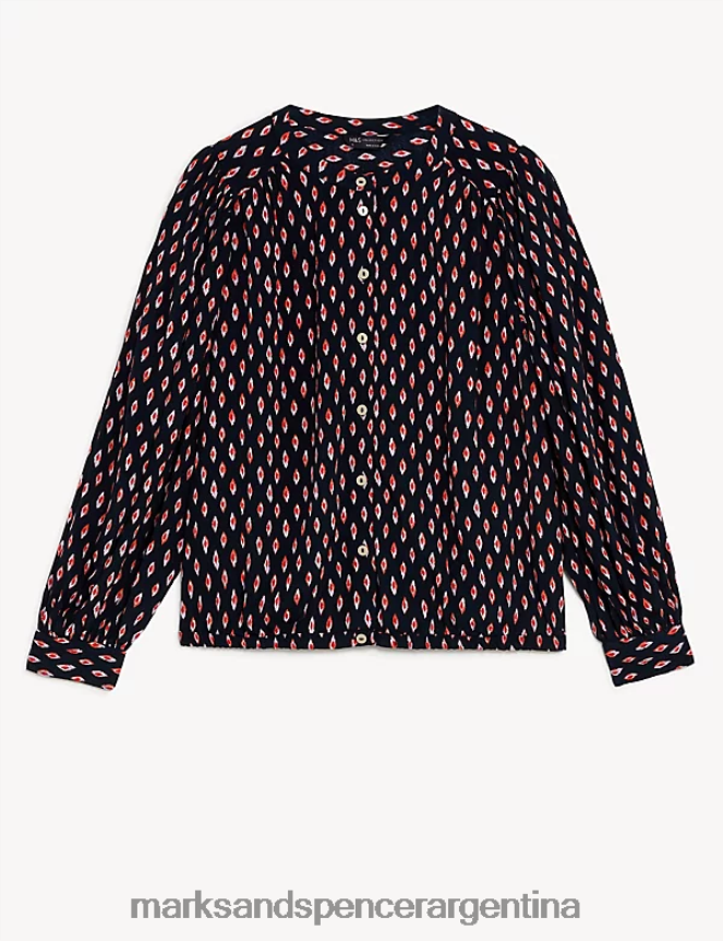 Marks & Spencer mujer blusa estampada con cuello redondo ropa mezcla azul marino 46VL186