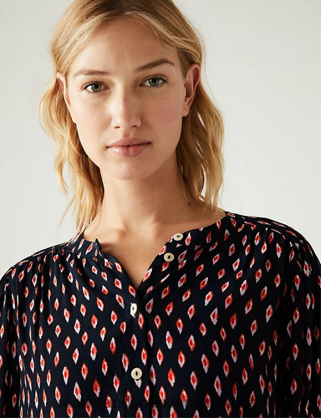 Marks & Spencer mujer blusa estampada con cuello redondo ropa mezcla azul marino 46VL186
