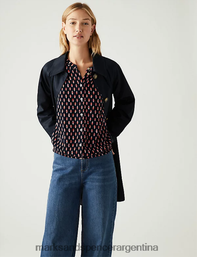 Marks & Spencer mujer blusa estampada con cuello redondo ropa mezcla azul marino 46VL186