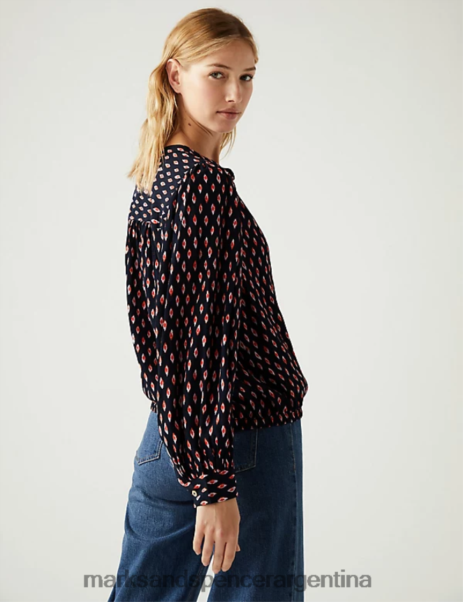 Marks & Spencer mujer blusa estampada con cuello redondo ropa mezcla azul marino 46VL186
