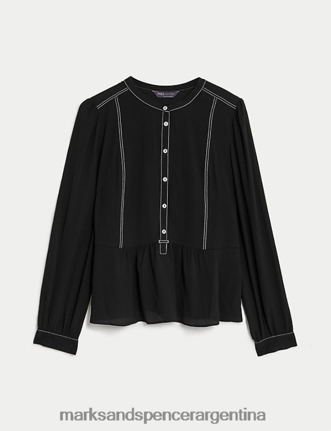 Marks & Spencer mujer blusa peplum con detalle de botones y cuello redondo ropa negro 46VL2142
