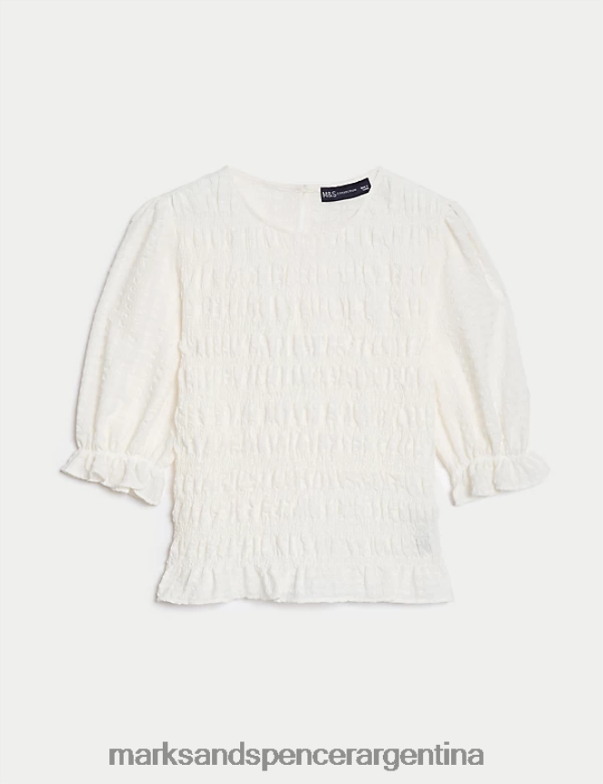 Marks & Spencer mujer blusa texturizada con cuello redondo y cintura fruncida ropa Marfil 46VL426