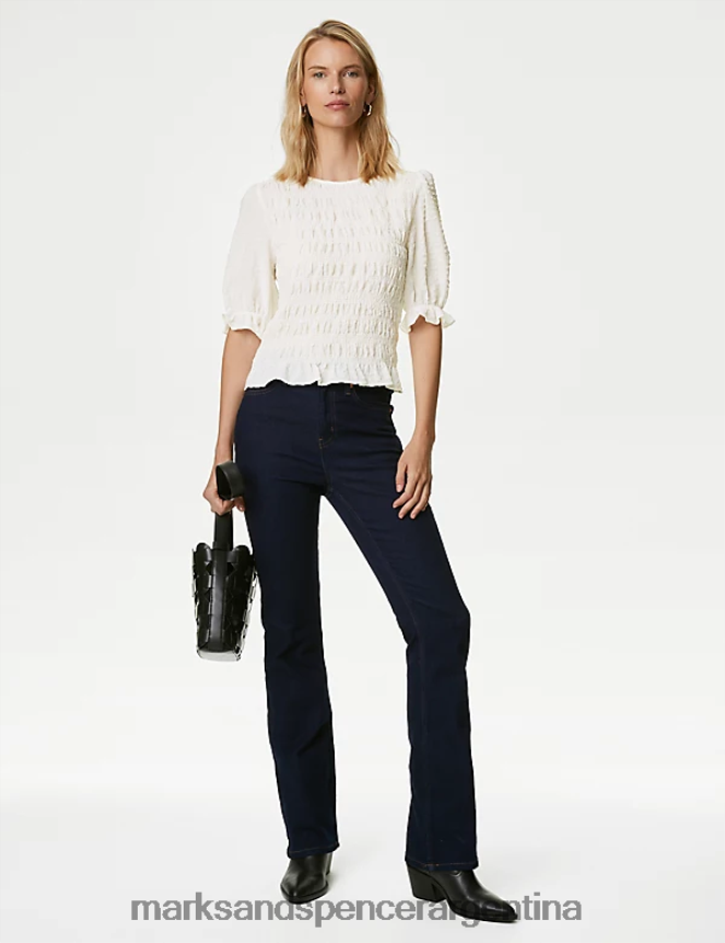 Marks & Spencer mujer blusa texturizada con cuello redondo y cintura fruncida ropa Marfil 46VL426