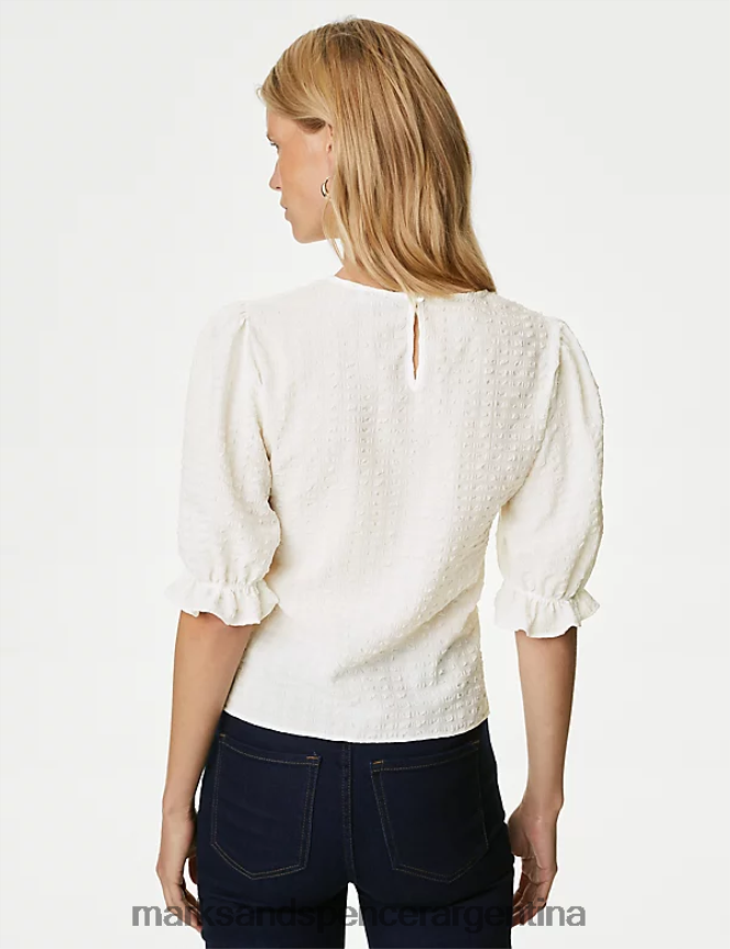 Marks & Spencer mujer blusa texturizada con cuello redondo y cintura fruncida ropa Marfil 46VL426