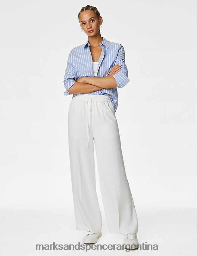 Marks & Spencer mujer camisa ajustada a rayas ricas en algodón ropa mezcla azul 46VL180