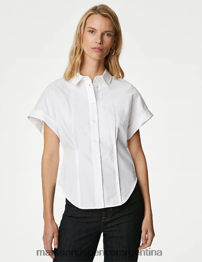 Marks & Spencer mujer camisa con cuello de puro algodón ropa blanco suave 46VL430