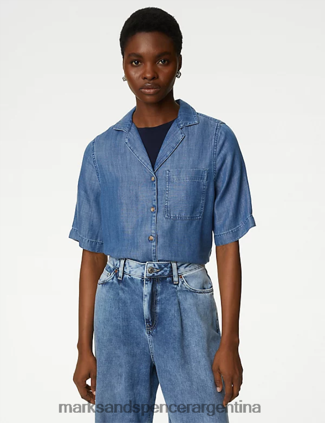 Marks & Spencer mujer camisa con cuello de tencel puro ropa índigo 46VL2316