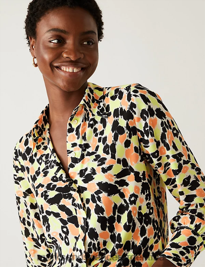 Marks & Spencer mujer camisa con cuello estampada ropa mezcla de naranja 46VL1132