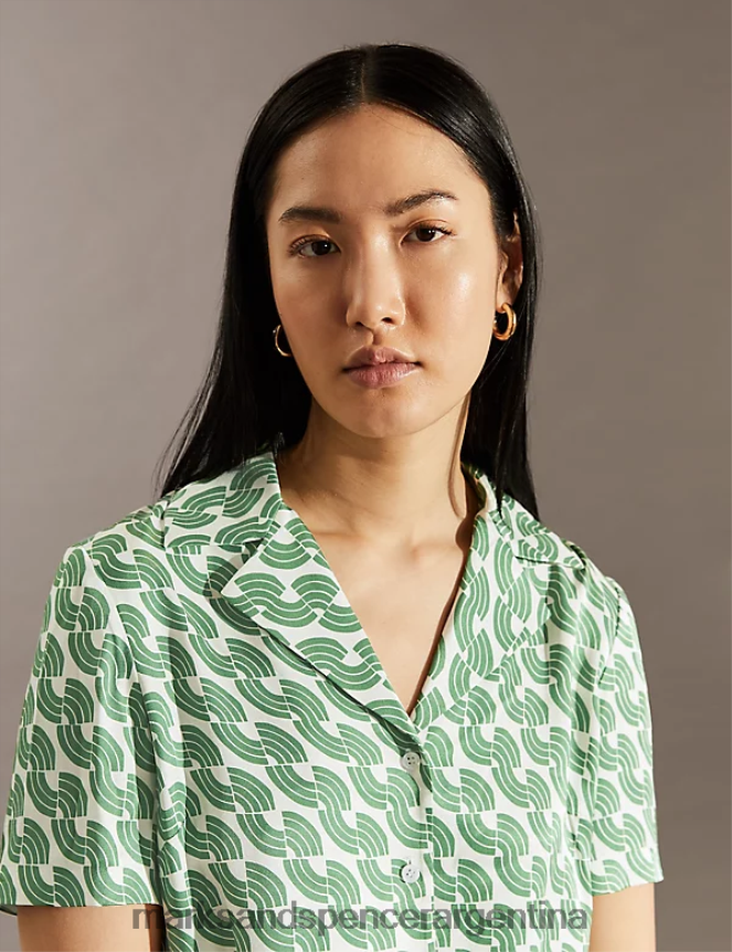 Marks & Spencer mujer camisa con cuello geométrico ropa verde 46VL1116