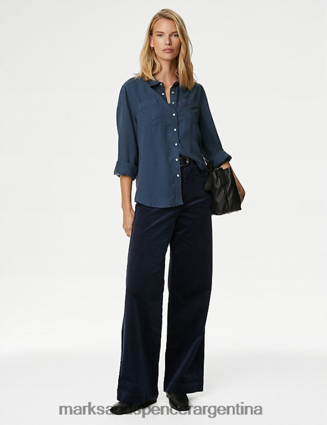 Marks & Spencer mujer camisa con cuello teñida de té de lyocell ropa Armada 46VL472