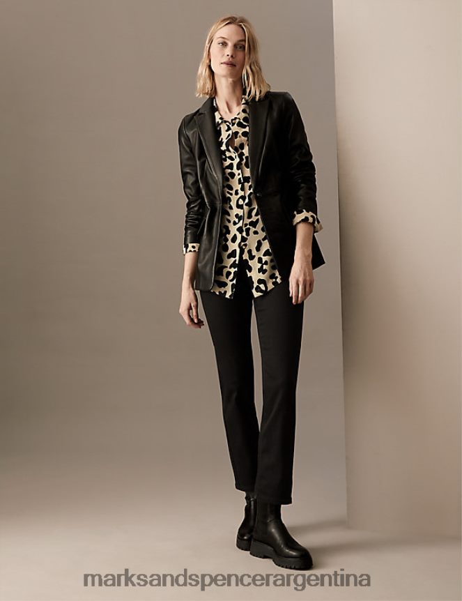 Marks & Spencer mujer camisa cuello puro cupro animal print ropa mezcla negra 46VL1832