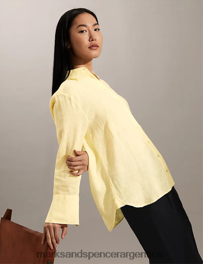 Marks & Spencer mujer camisa de lino puro ropa blanco 46VL1708