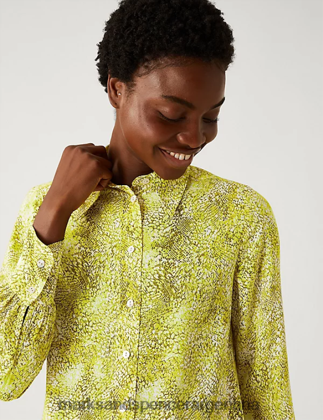 Marks & Spencer mujer camisa estampada de manga larga con cuello ropa mezcla amarilla 46VL946