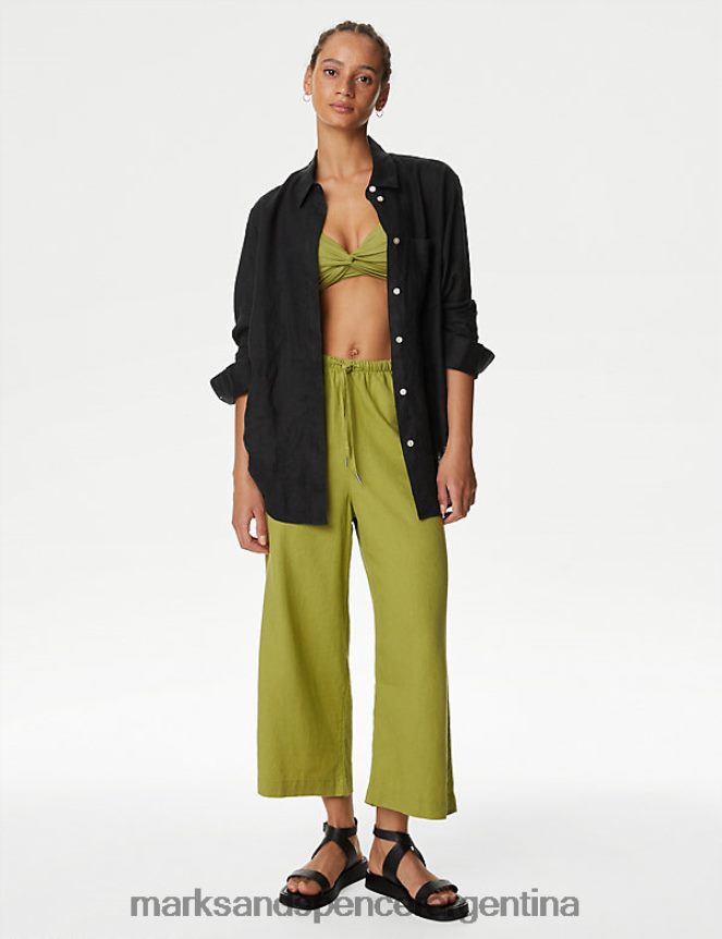 Marks & Spencer mujer camisa extragrande de puro lino ropa negro 46VL2