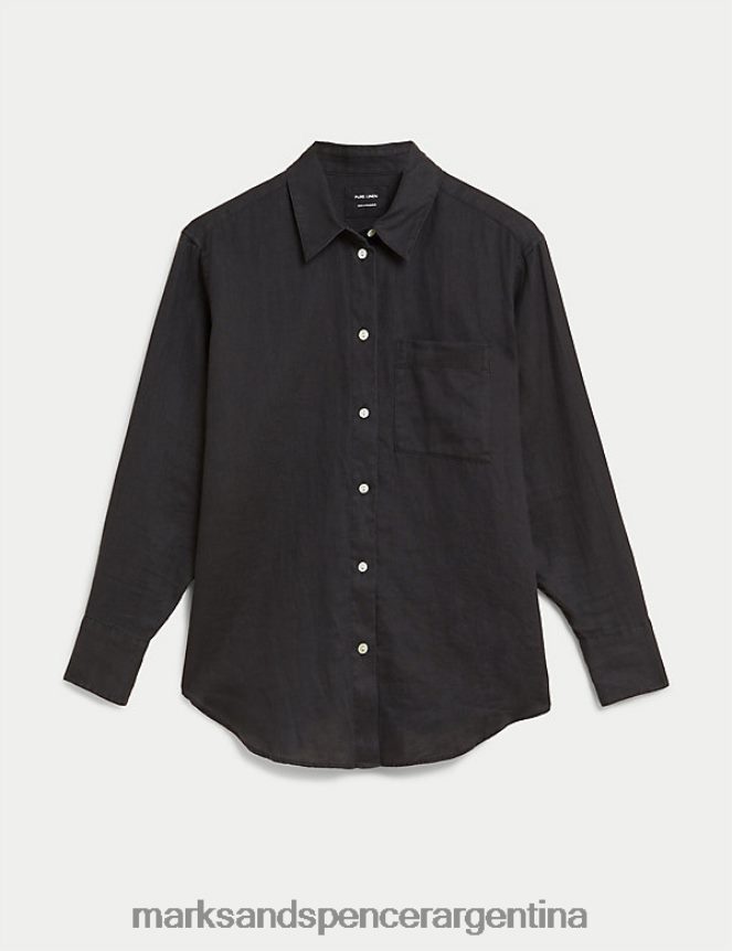 Marks & Spencer mujer camisa extragrande de puro lino ropa negro 46VL2