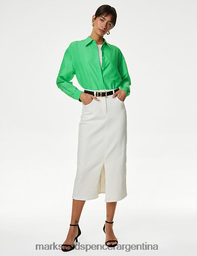 Marks & Spencer mujer camisa holgada con cuello en mezcla de seda ropa menta 46VL300