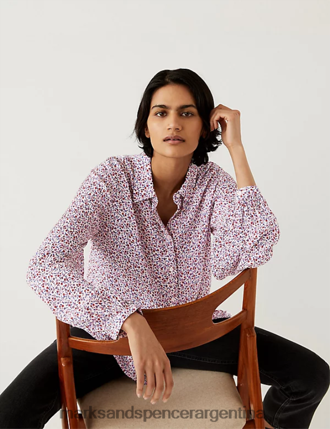 Marks & Spencer mujer camisa larga estampada en mezcla de modal ropa mezcla rosa 46VL668