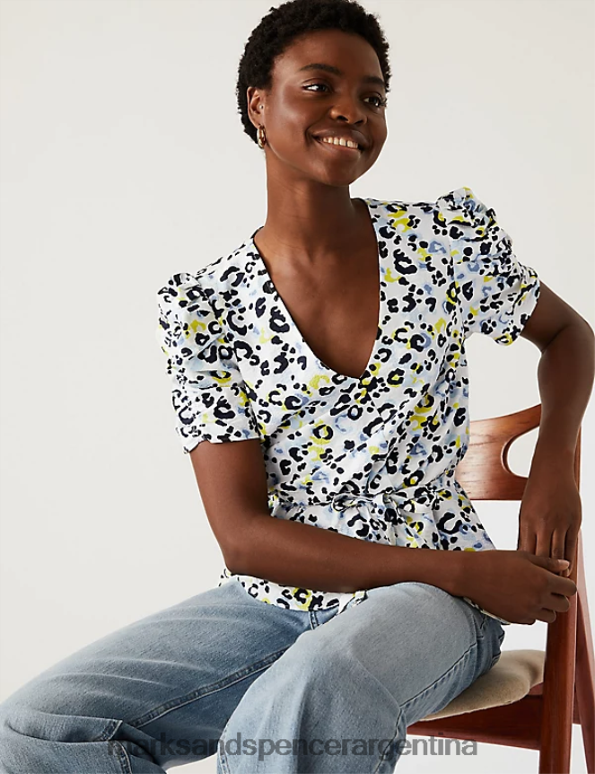 Marks & Spencer mujer top cruzado estampado con cuello en V ropa mezcla azul 46VL1290