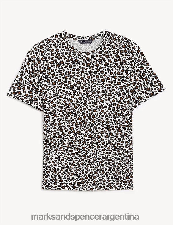 Marks & Spencer mujer Camiseta ajustada con estampado rico en algodón ropa mezcla marrón 46VL2964