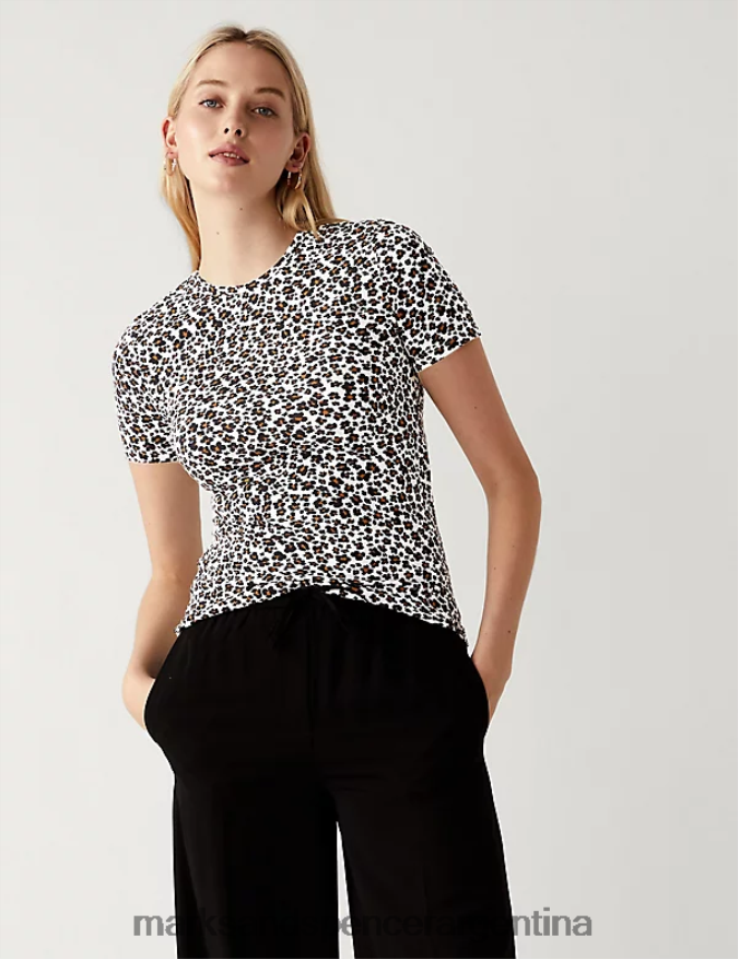 Marks & Spencer mujer Camiseta ajustada con estampado rico en algodón ropa mezcla marrón 46VL2964