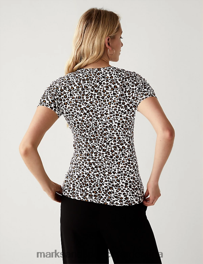 Marks & Spencer mujer Camiseta ajustada con estampado rico en algodón ropa mezcla marrón 46VL2964