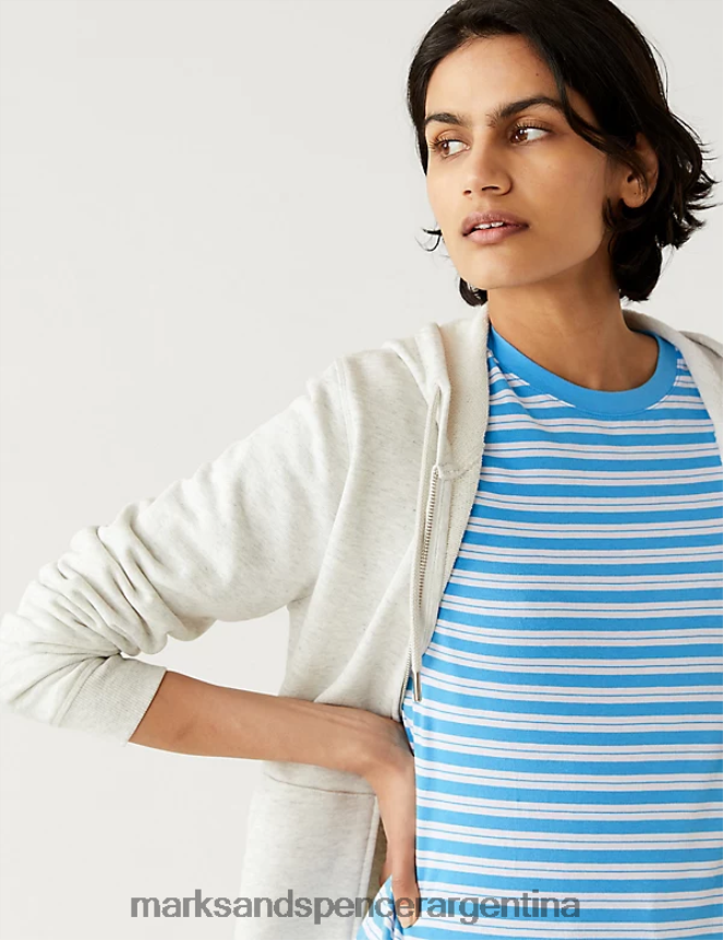 Marks & Spencer mujer Camiseta de corte diario a rayas de puro algodón ropa mezcla azul 46VL2208